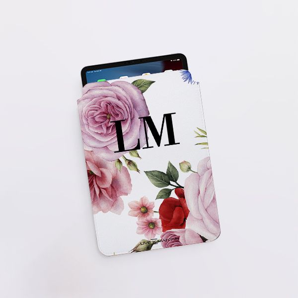 Personalised Floral Blossom Initials Saffiano Leather Tablet/Laptop Sleeve