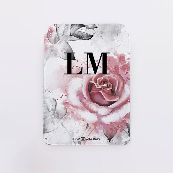 Personalised Floral Rose Initials Saffiano Leather Tablet/Laptop Sleeve