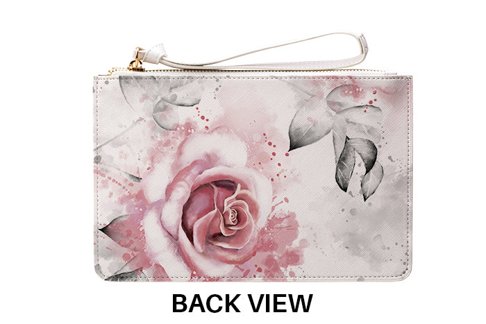 Personalised Floral Rose Leather Clutch Bag