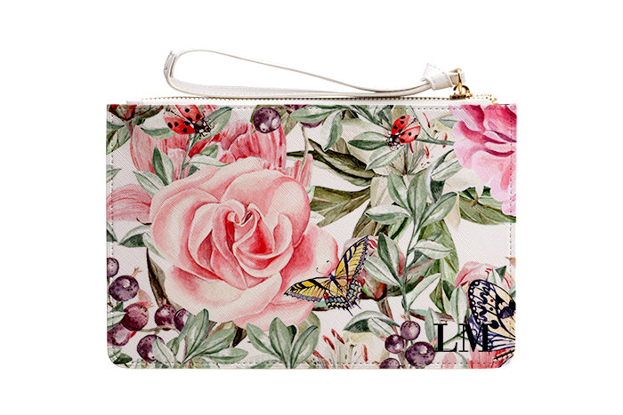 Personalised Watercolor Floral Leather Clutch Bag