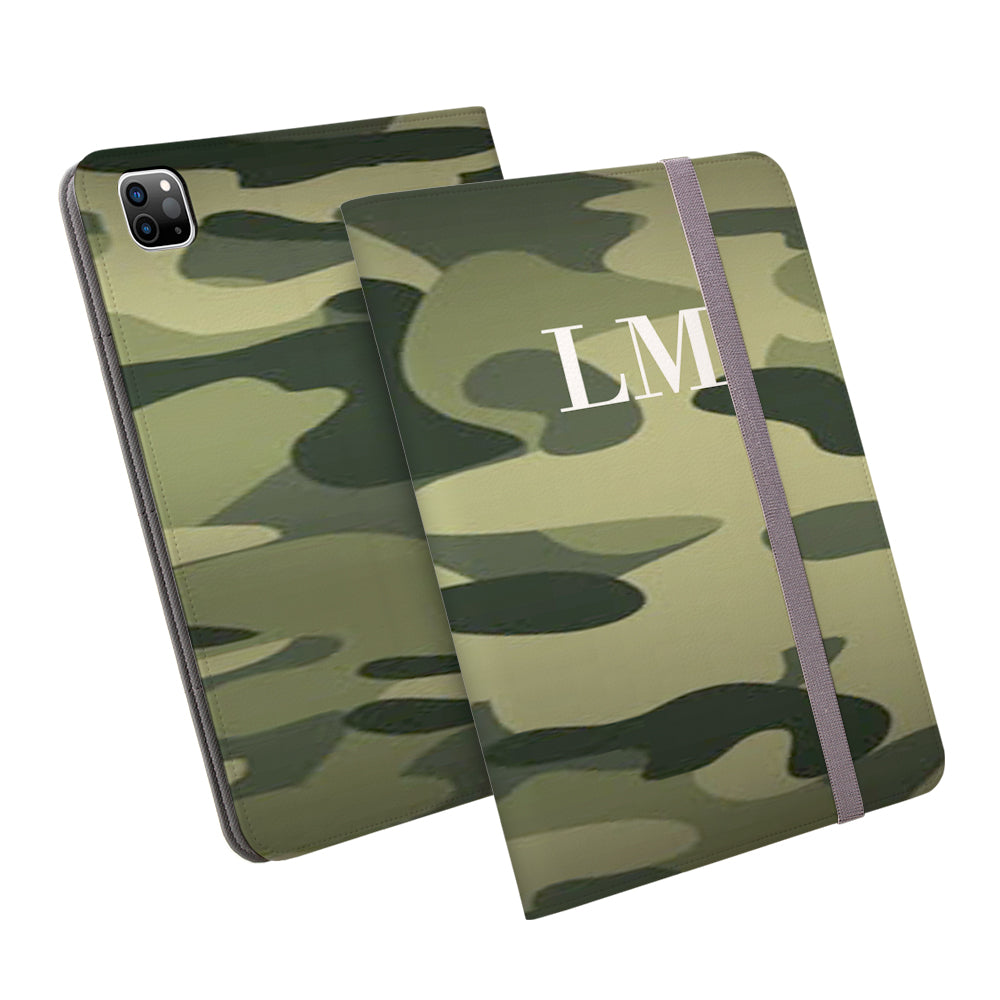 Personalised Green Camouflage Initials iPad Pro Case