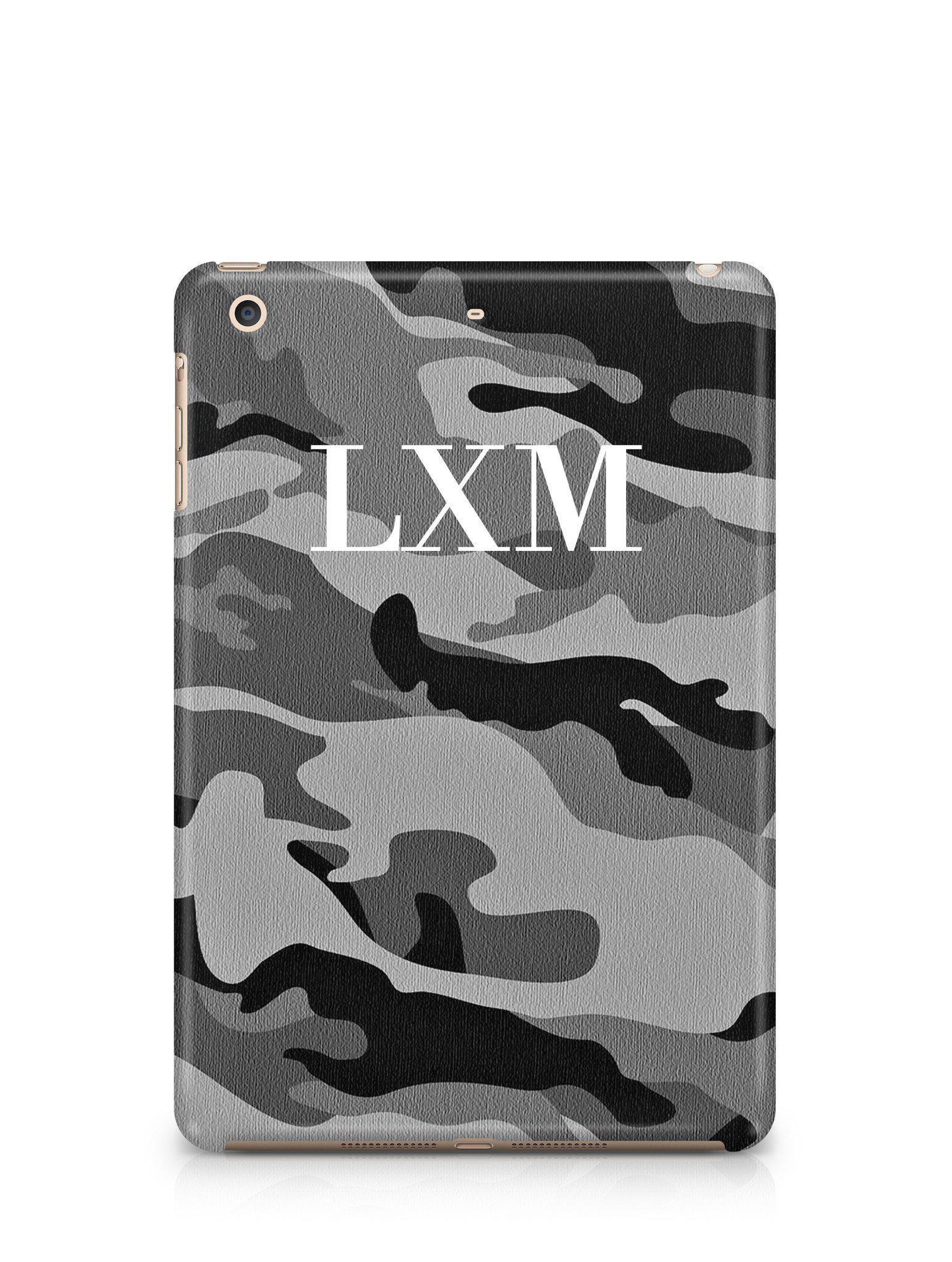 Personalised Grey Camouflage x Initials iPad Case