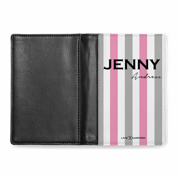 Personalised Pink x Grey Stripe Name Passport Cover