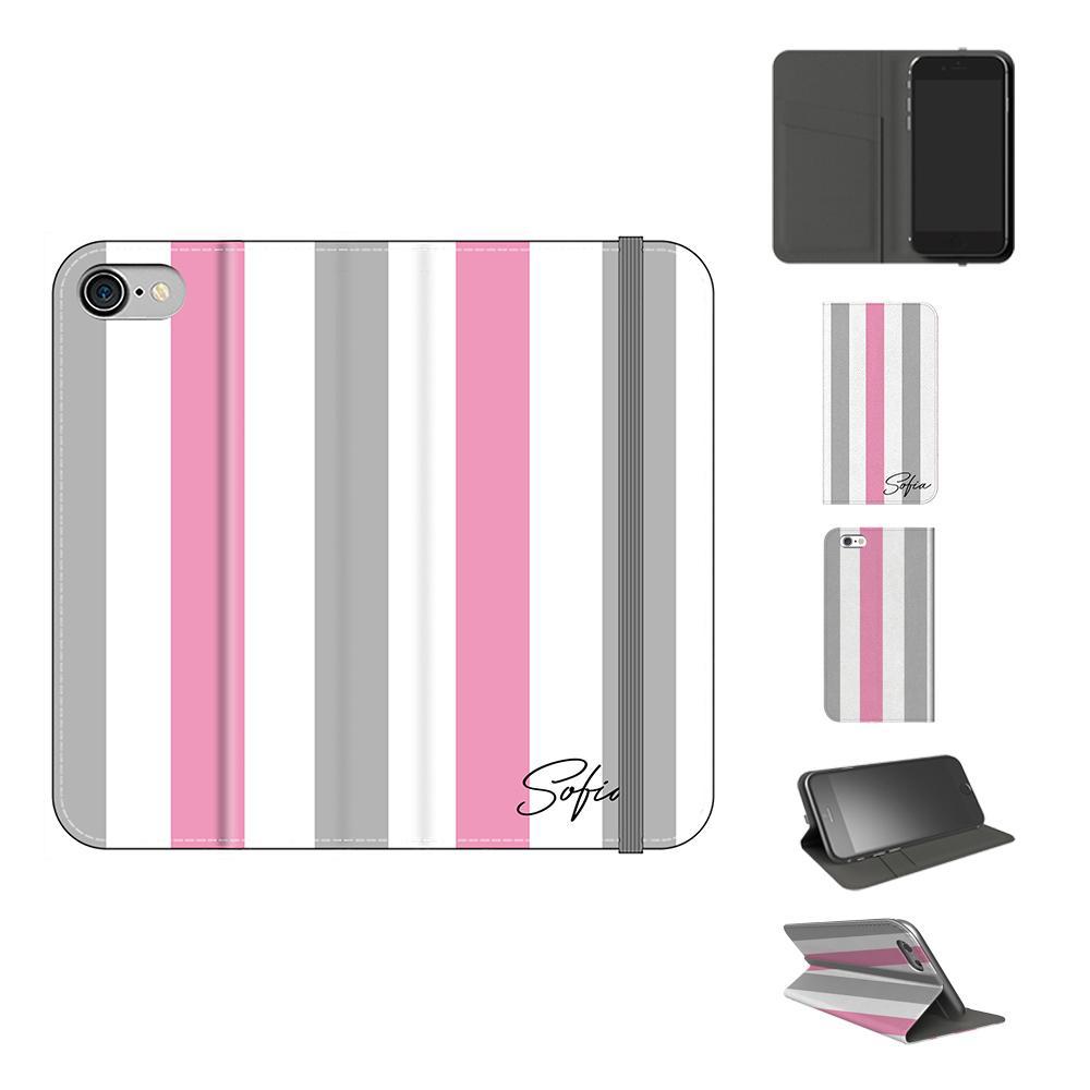 Personalised Pink x Grey Stripe iPhone SE Case