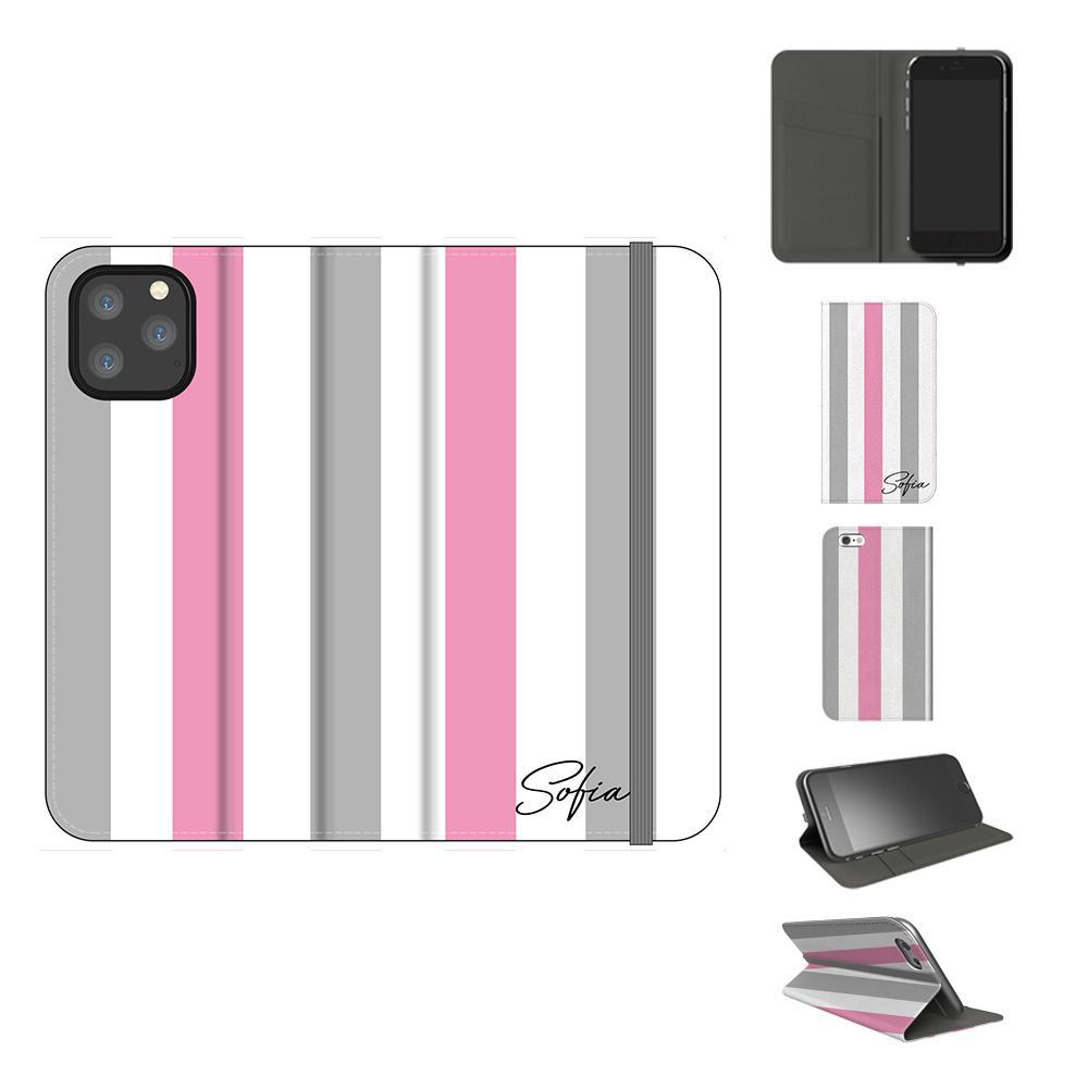 Personalised Pink x Grey Stripe iPhone 11 Pro Max Case