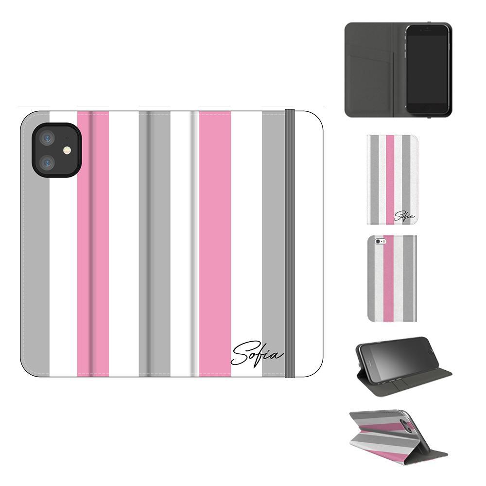 Personalised Pink x Grey Stripe iPhone 11 Case