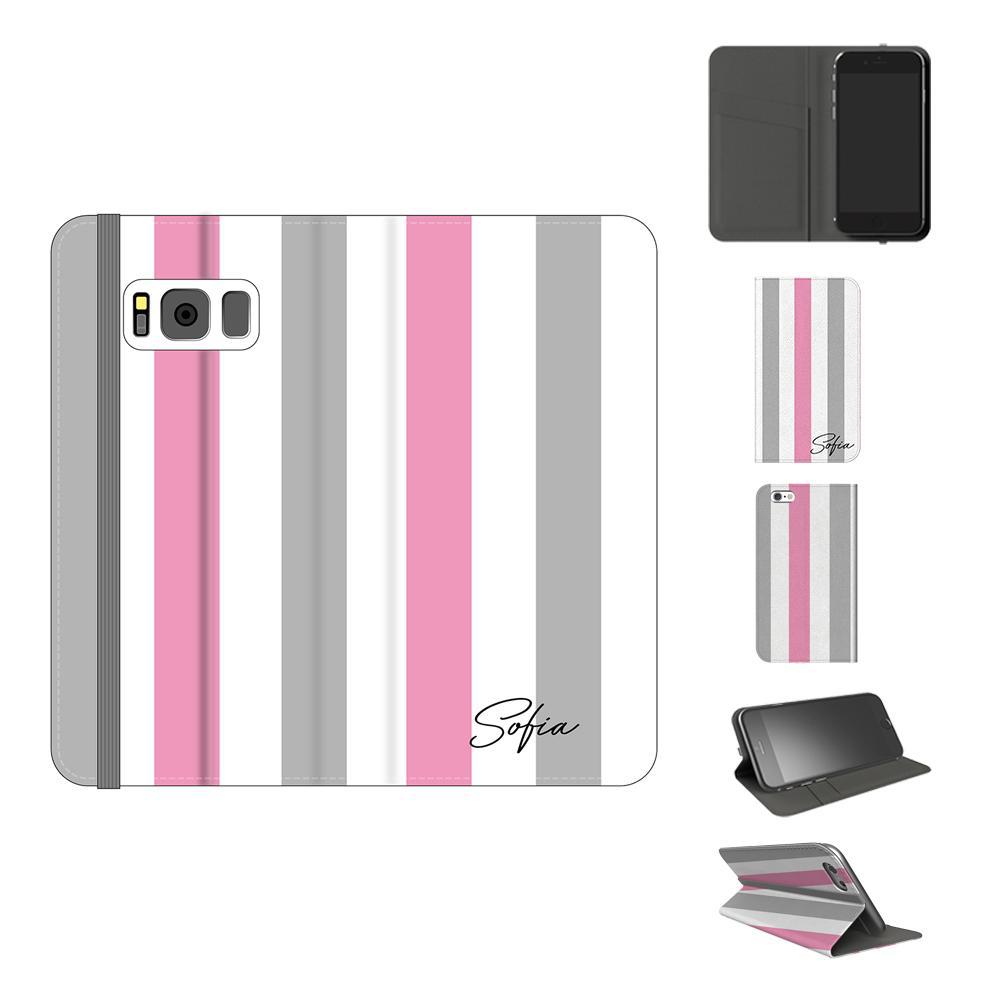 Personalised Pink x Grey Stripe Samsung Galaxy S8 Plus Case