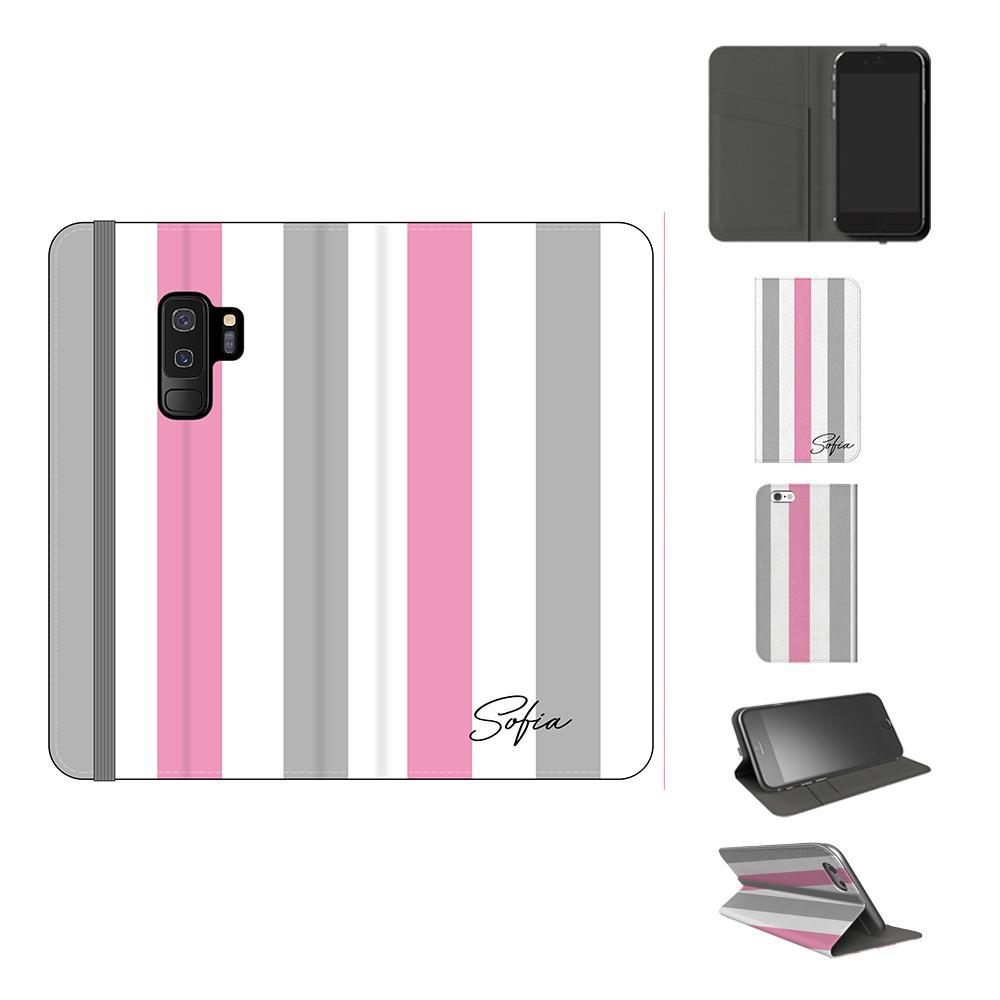 Personalised Pink x Grey Stripe Samsung Galaxy S9 Plus Case