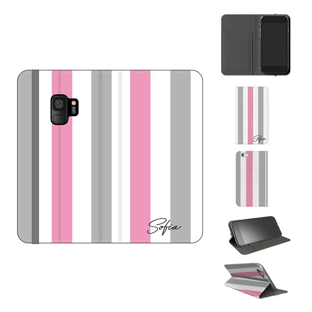 Personalised Pink x Grey Stripe Samsung Galaxy S9 Case