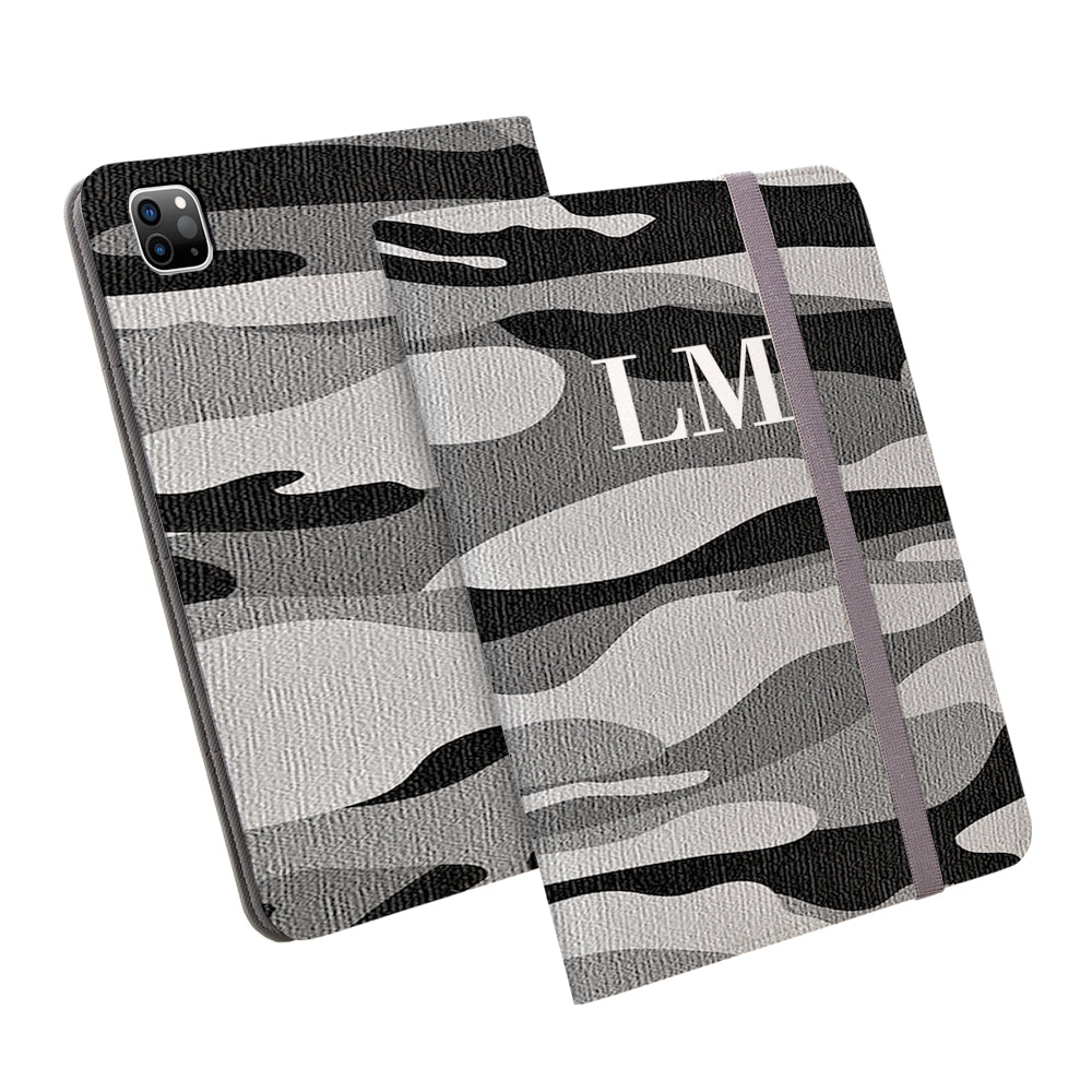 Personalised Grey Camouflage Initials iPad Pro Case