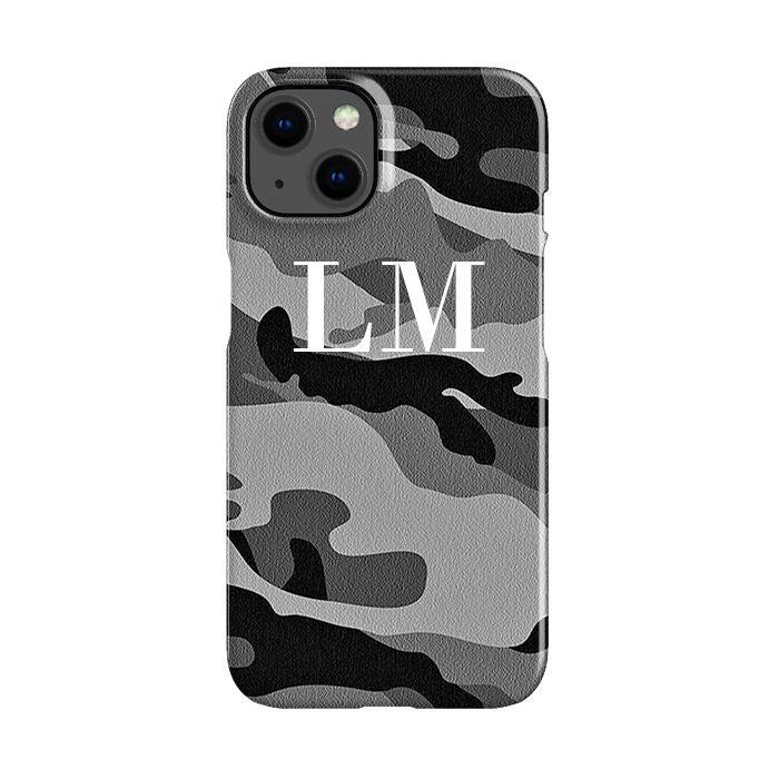 Personalised Grey Camouflage Initials iPhone 15 Plus Case