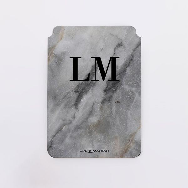 Personalised Grey Stone Marble Initials Saffiano Leather Tablet/Laptop Sleeve