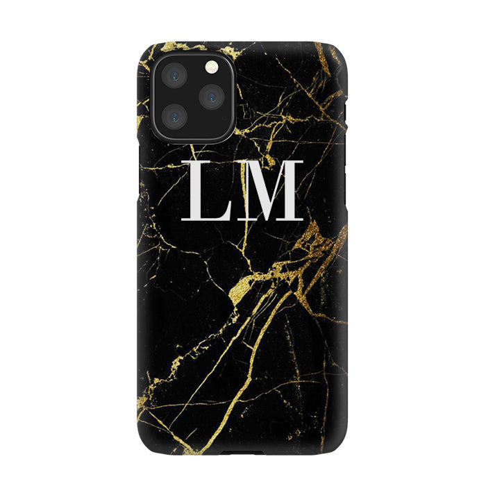 Personalised Black x Gold Marble Initials iPhone 11 Pro Case