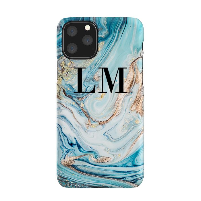 Personalised Blue Emerald Marble initials iPhone 11 Pro Max Case