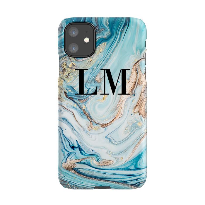 Personalised Blue Emerald Marble initials iPhone 11 Case