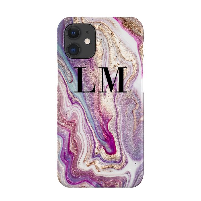 Personalised Violet Marble Initials iPhone 12 Case