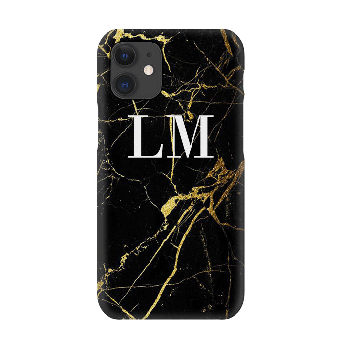 Personalised Black x Gold Marble Initials iPhone 12 Mini Case