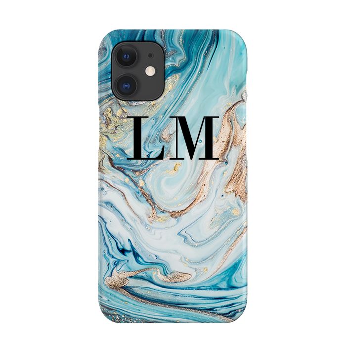 Personalised Blue Emerald Marble initials iPhone 12 Case