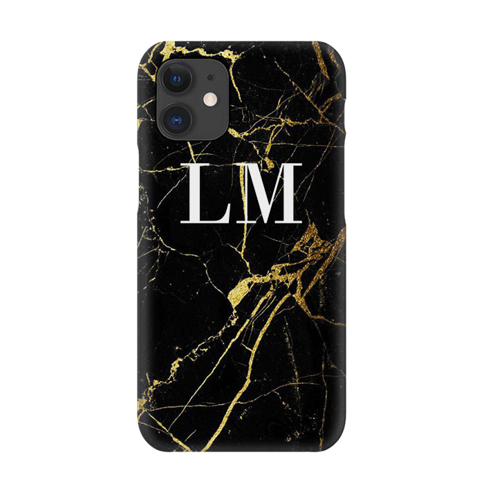 Personalised Black x Gold Marble Initials iPhone 12 Case