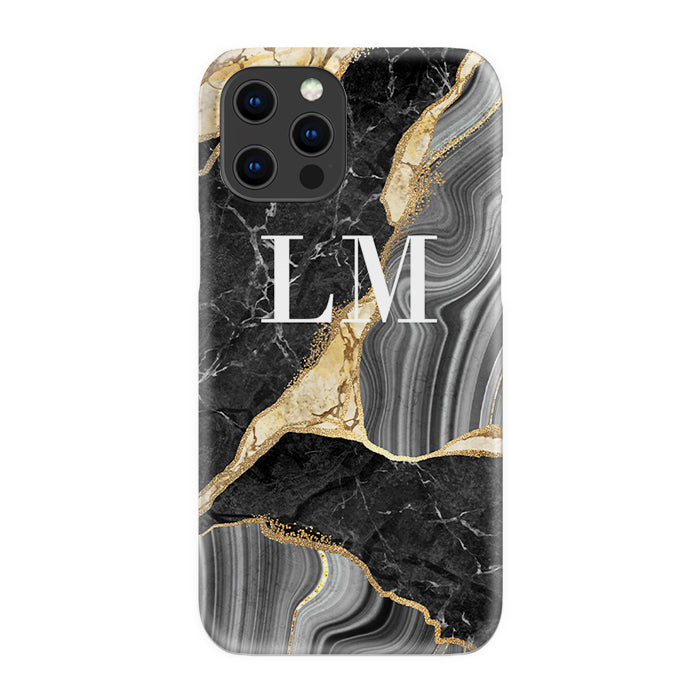 Personalised Black and Gold Marble Name iPhone 14 Pro Case