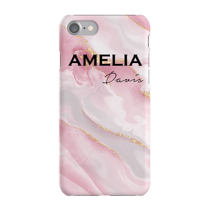 Personalised Luxe Pink Marble Name iPhone 7 Case