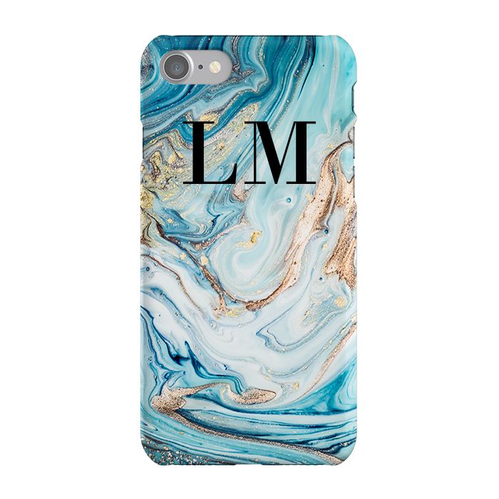 Personalised Blue Emerald Marble initials iPhone 7 Case