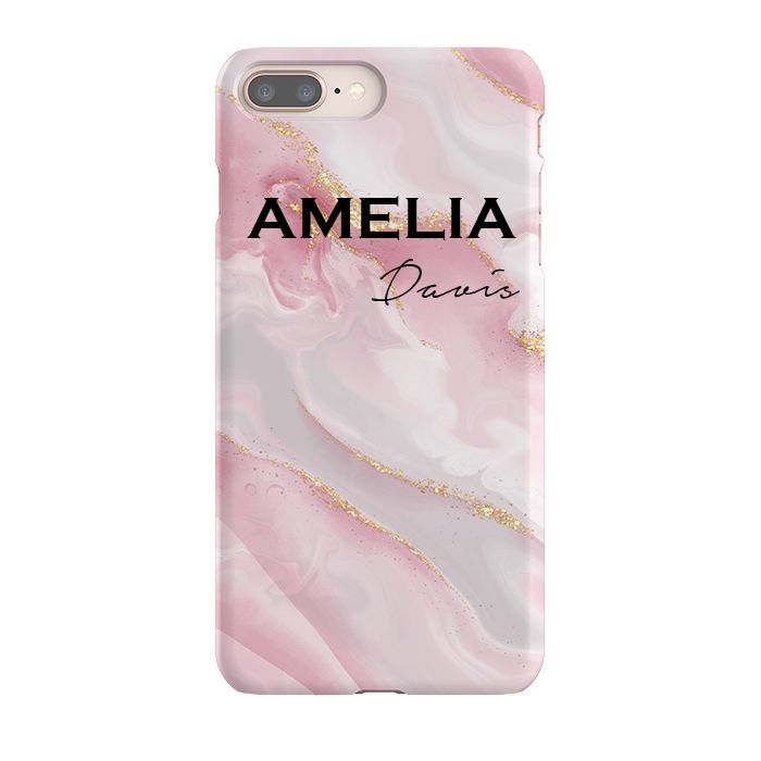 Personalised Luxe Pink Marble Name iPhone 8 Plus Case