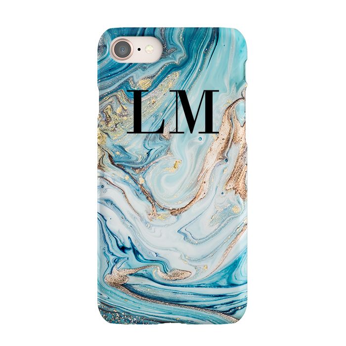 Personalised Blue Emerald Marble initials iPhone SE Case