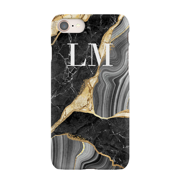 Personalised Black and Gold Marble Name iPhone SE Case