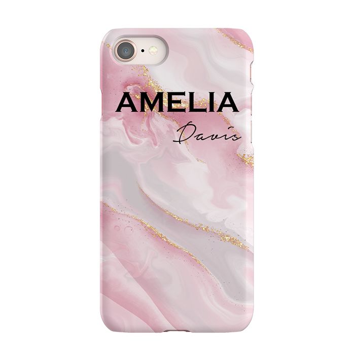 Personalised Luxe Pink Marble Name iPhone 8 Case