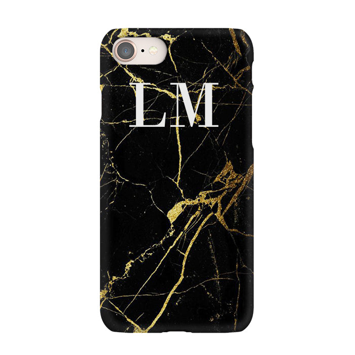 Personalised Black x Gold Marble Initials iPhone SE Case