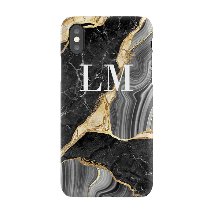 Personalised Black and Gold Marble Name iPhone X Case