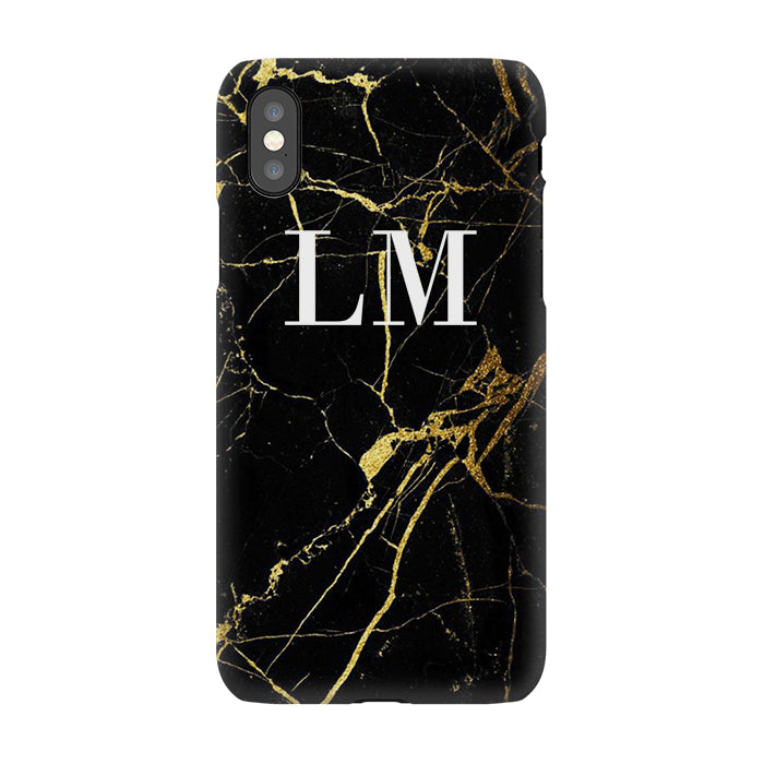 Personalised Black x Gold Marble Initials iPhone XS Case