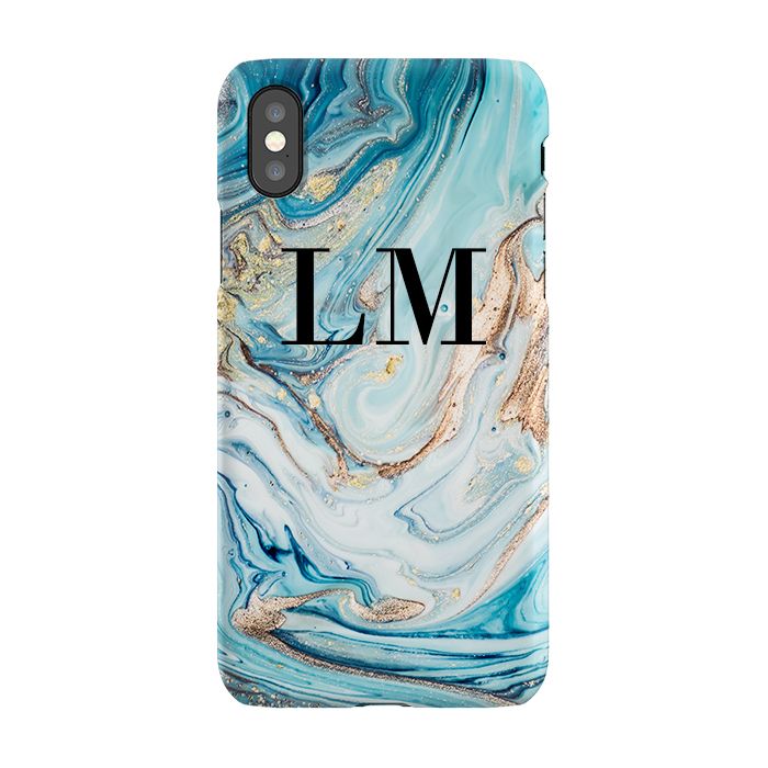 Personalised Blue Emerald Marble initials iPhone XS Case