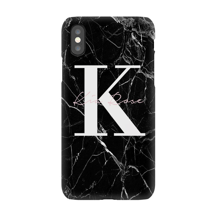 Personalised Black Marble Name Initials iPhone XS Max Case