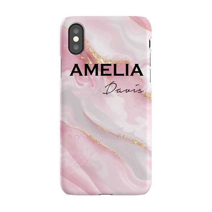 Personalised Luxe Pink Marble Name iPhone XS Case