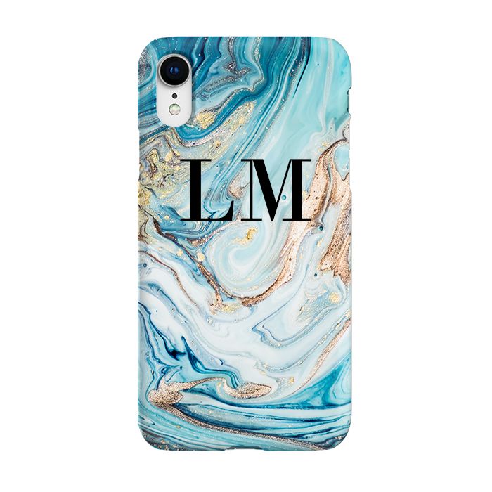 Personalised Blue Emerald Marble initials iPhone XR Case
