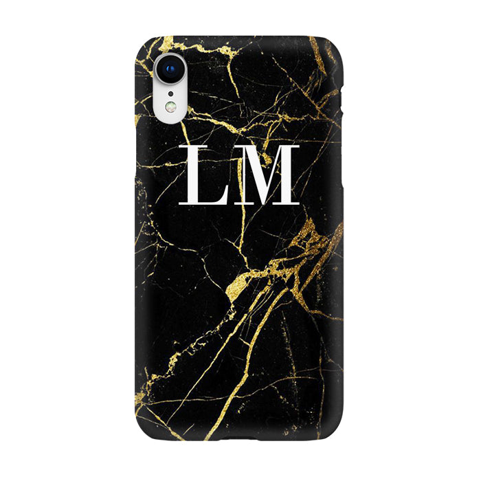 Personalised Black x Gold Marble Initials iPhone XR Case