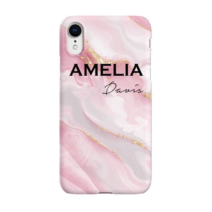Personalised Luxe Pink Marble Name iPhone XR Case