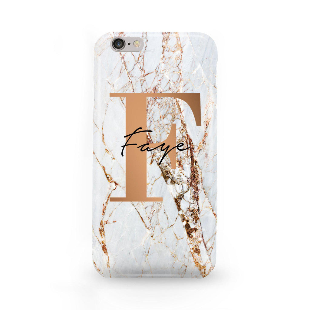 Personalised Cracked Marble Bronze Initial iPhone 6/6s Case