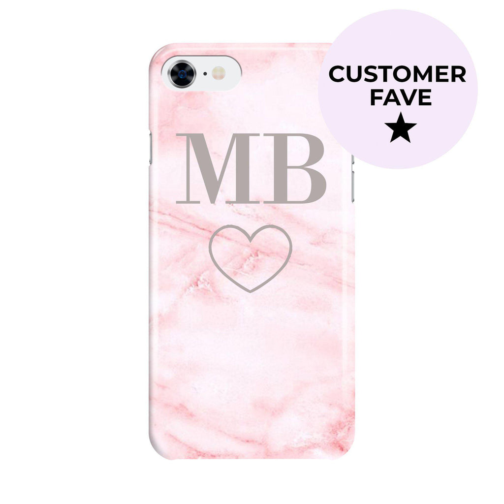 Personalised Cotton Candy Heart Marble Initials iPhone SE Case