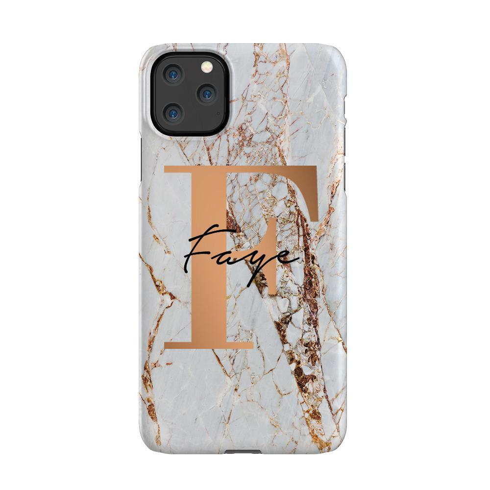 Personalised Cracked Marble Bronze Initial iPhone 11 Pro Max Case
