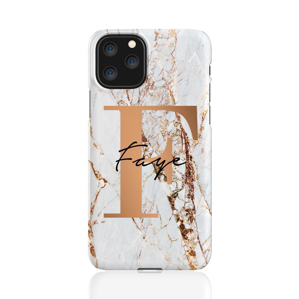 Personalised Cracked Marble Bronze Initial iPhone 11 Pro Case