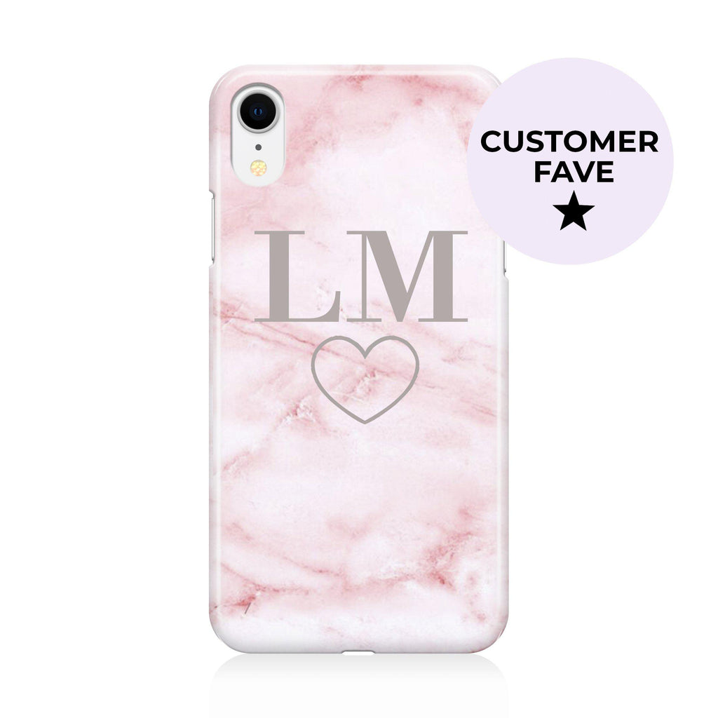 Personalised Cotton Candy Heart Marble Initials iPhone XR Case