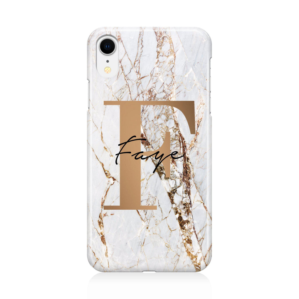 Personalised Cracked Marble Bronze Initial iPhone XR Case