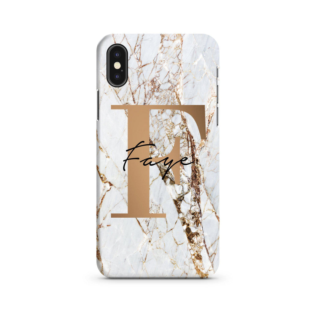 Personalised Cracked Marble Bronze Initial iPhone XS Max Case