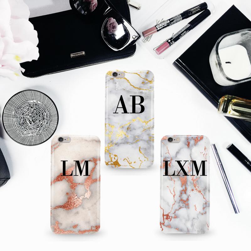 Personalised White x Gold Streaks Marble Initials Phone Case