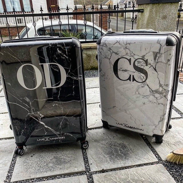 Personalised White Marble Initials Suitcase