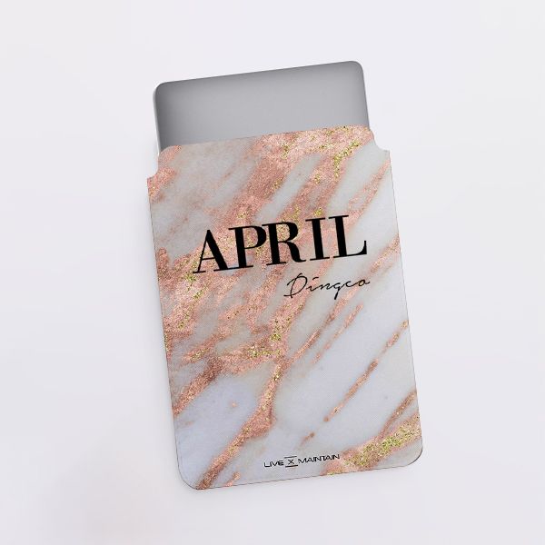 Personalised Aprilia Marble Name Saffiano Leather Tablet/Laptop Sleeve