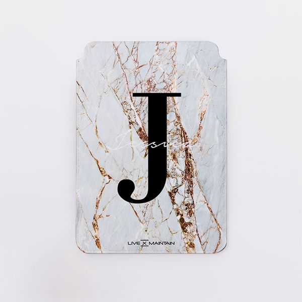 Personalised Cracked Marble Name Initial Saffiano Leather Tablet/Laptop Sleeve